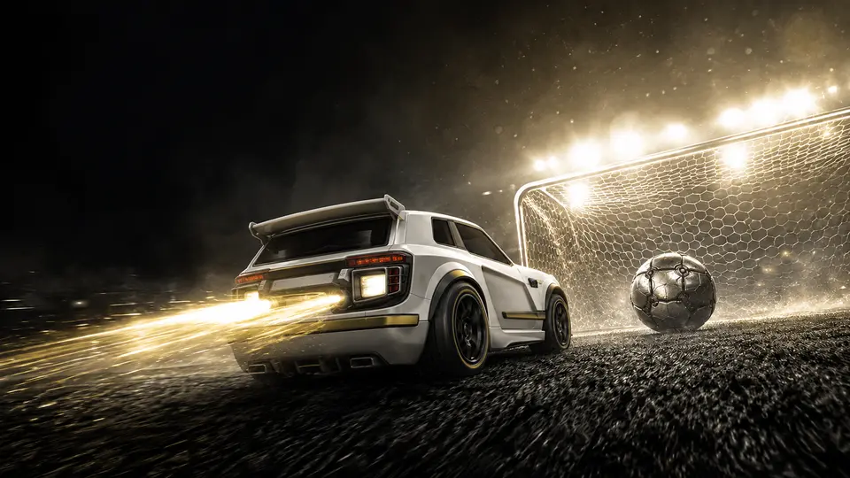 Fennec concept artwork: twin boost trails propel the car toward the goal.